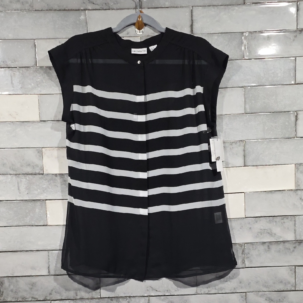 Liz Claiborne NWT Black and White Striped Blouse Size Large